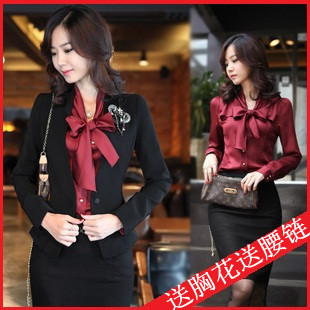 Free shipping Spring women's professional set women's fashion slim set uniform white collar set skirt female formal