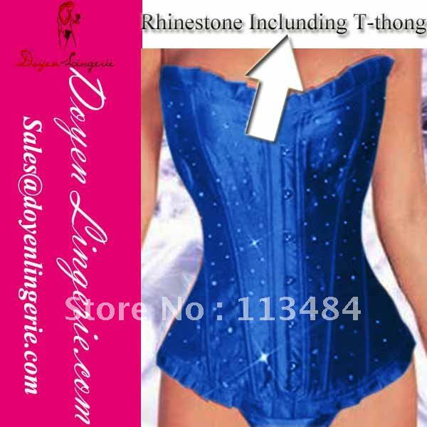 Free Shipping! Strapless Satin Rhinestone Overbust Sexy Bustier Body Shaper Women Wholesale And Retail with T-thong