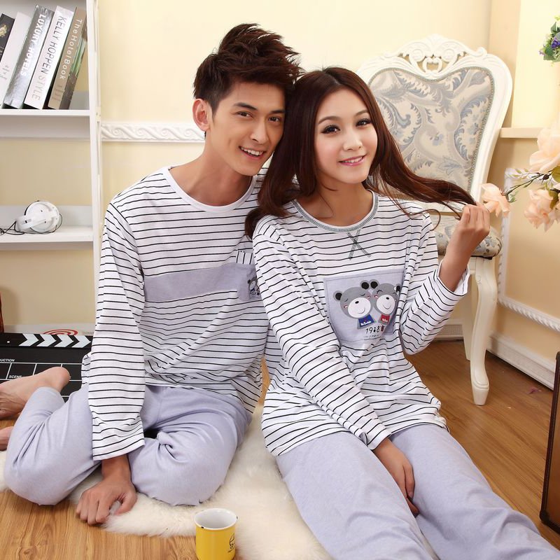 Free shipping stripe Bear long-sleeved female models , two sets of pajamas home service