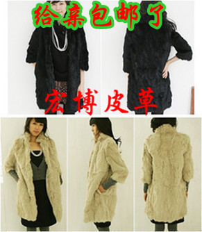 Free shipping, Style rabbit fur rabbit fur stand collar clothes rabbit fur outerwear women's long design clothes