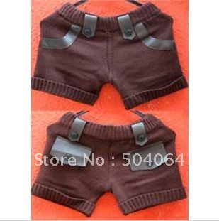 Free  Shipping    Stylish Fake Pocket Decorated Knit Shorts Coffee  WD12091915