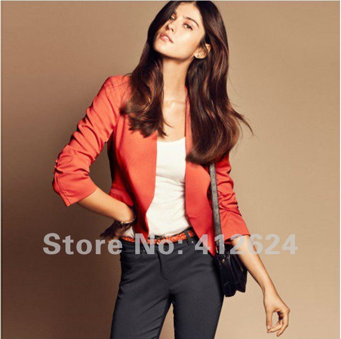 Free shipping stylish Womens Tunic Foldable Shirred sleeve Blazer Mini Jacket Fold suit Foldable Sleeves Pleated Coat