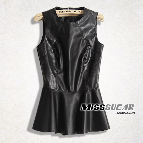 Free shipping Sugar spring female sleeveless cutout slim waist slim leather clothing cute shirt tank dress basic op