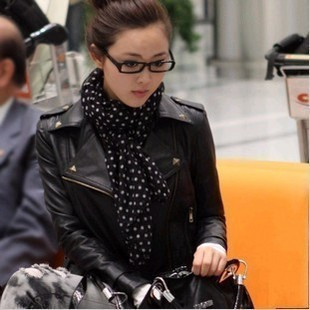 Free shipping Sugar sugar 2012 autumn women's short design casual turn-down collar motorcycle leather clothing coat female