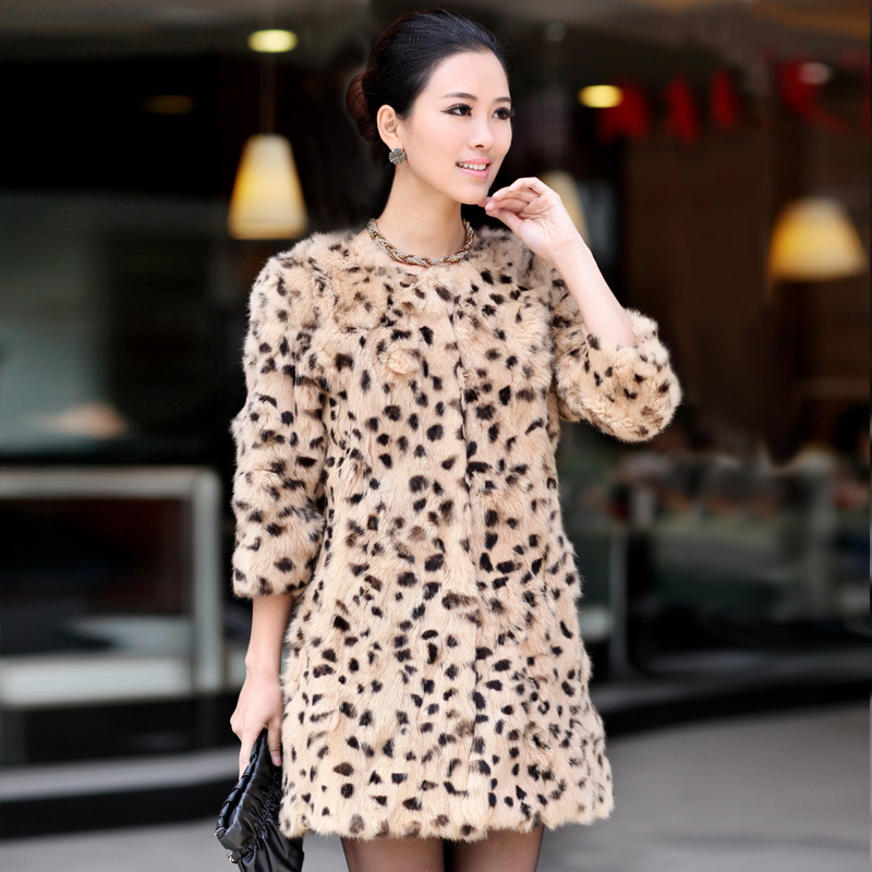 free shipping Sukracarya 2012 high quality rabbit fur leopard print women's fur coat sl1128