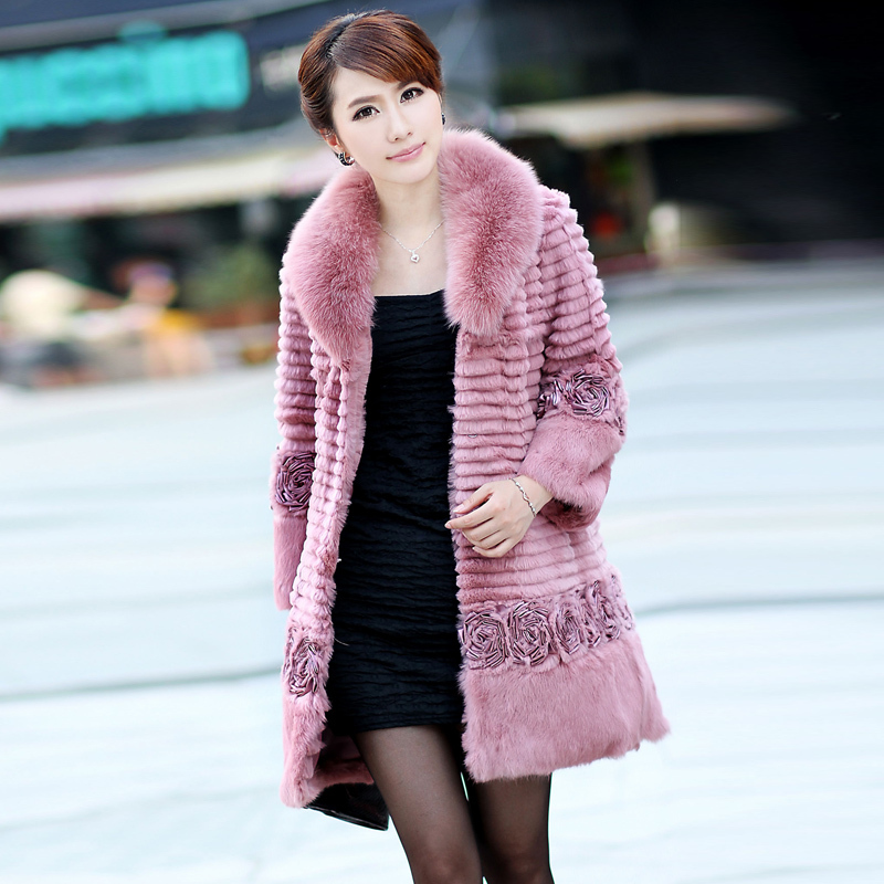 free shipping Sukracarya fur coat 2012 fox fur rabbit fur medium-long female slim