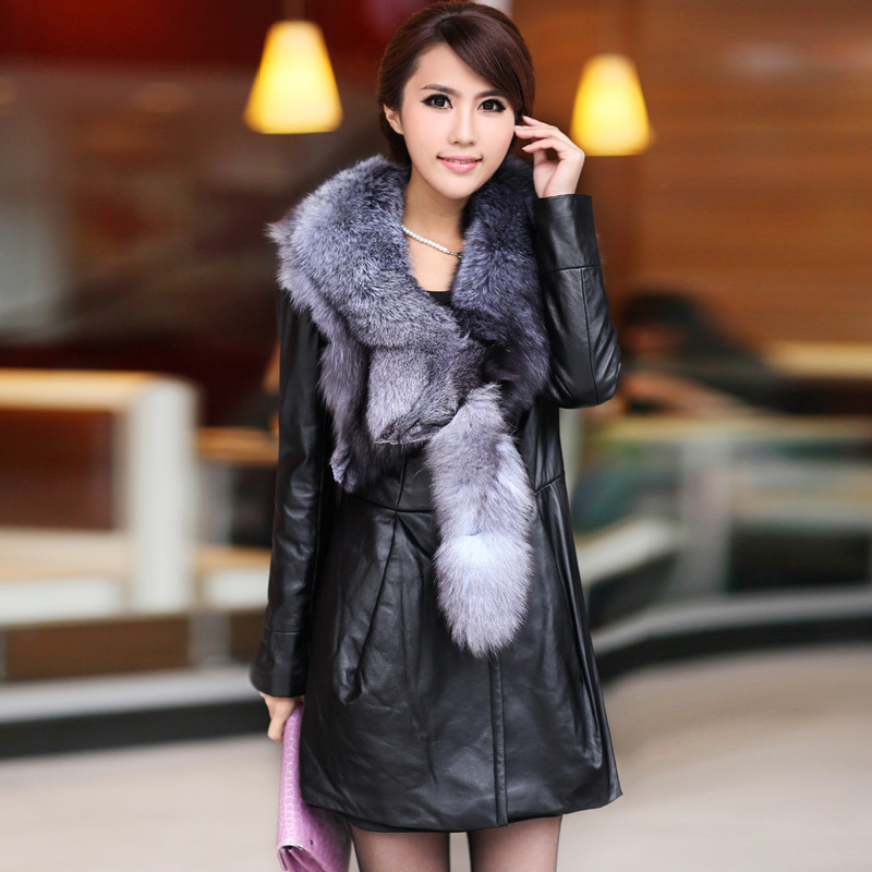 free shipping Sukracarya women's sheepskin outerwear large fox fur genuine leather plus cotton leather clothing 8388