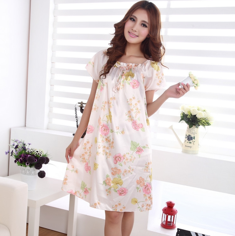 Free shipping Summer 2013 women's faux silk female sexy nightgown summer silk sleepwear lounge New Fashion