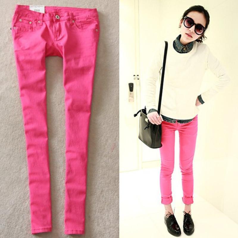 Free shipping, Summer candy color jeans female skinny pants legging multicolour elastic tight skinny pants