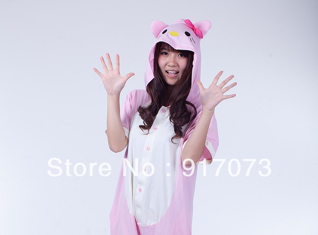 Free shipping summer costume 100% cotton one piece sleepwear short-sleeve KIGURUMI pink KT Animal Pyjamas Cosplay Pajamas