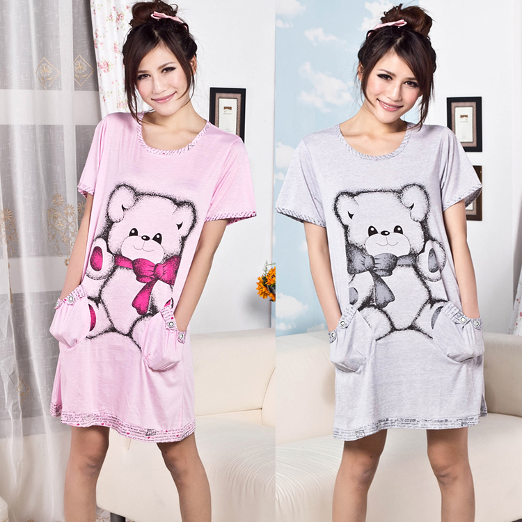 free shipping Summer cotton short-sleeve nightgown women's cartoon sexy one piece sleepwear print Size fits all lounge