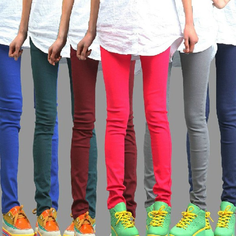 Free shipping Summer elastic slim skinny pants colored pencil pants candy color jeans female