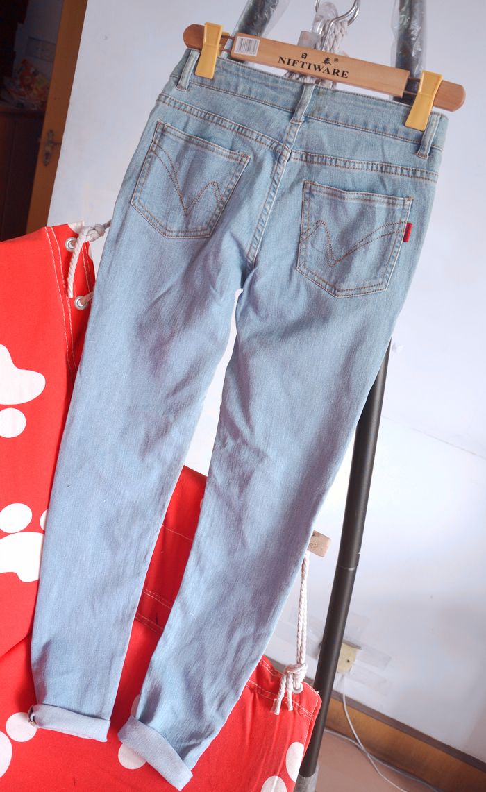 Free Shipping Summer fashion light blue retro finishing skinny jeans pencil pants trousers Women