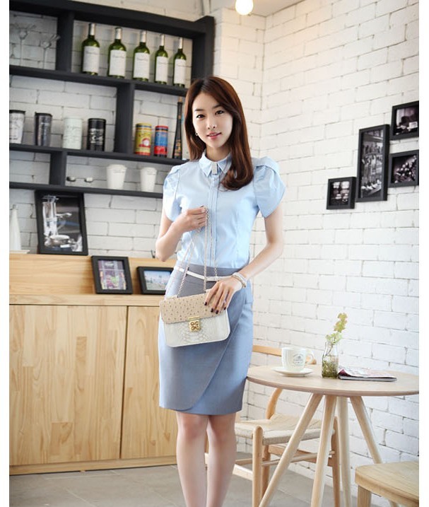 Free shipping Summer fashion ol work wear clothing short-sleeve shirt skirt bust skirt 100% cotton work set