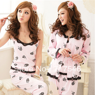 free shipping Summer female pajamas, pajama  home wear long-sleeve three pieces sexy female lounge