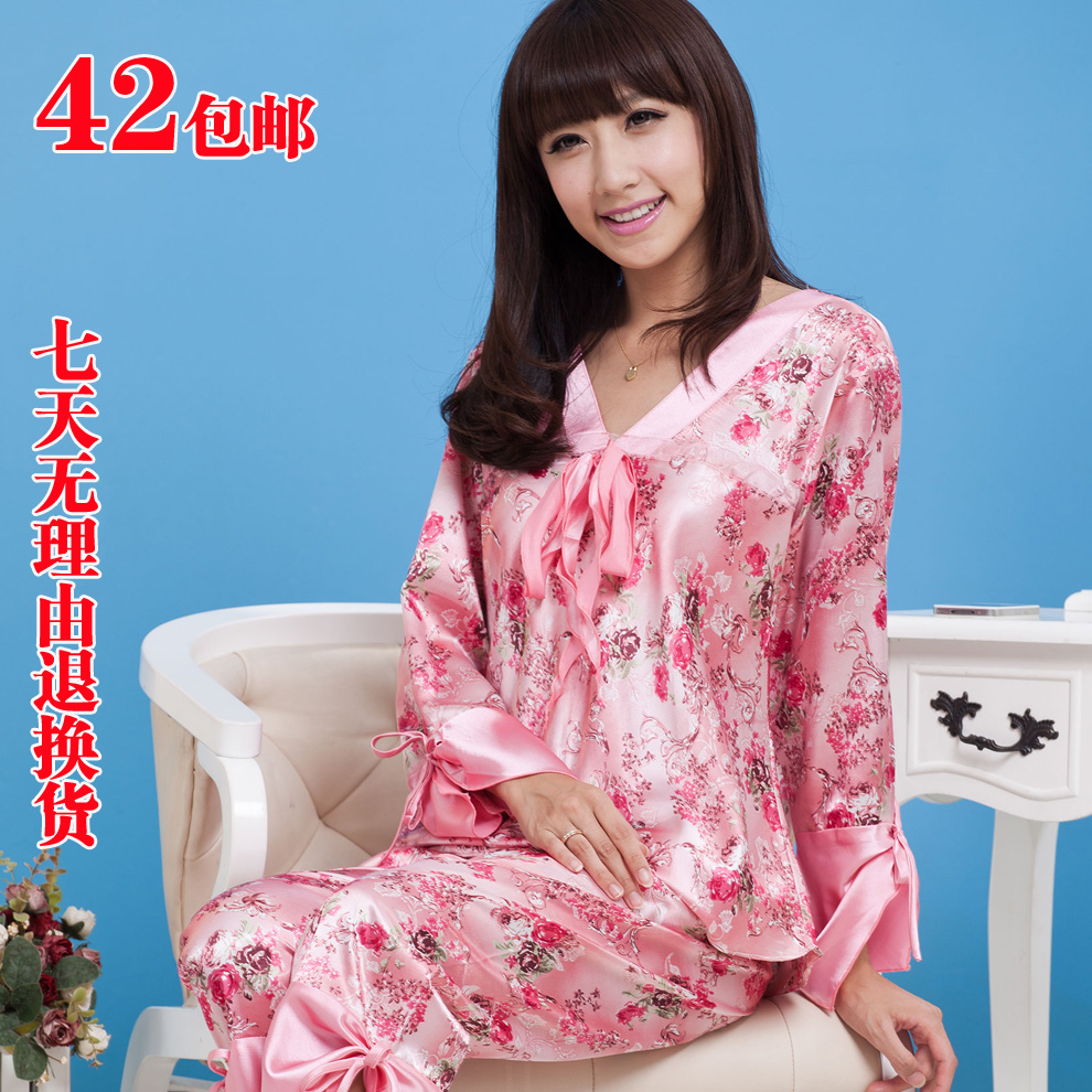 free shipping Summer gorgeous faux silk women's rose sleepwear silk sleepwear lounge