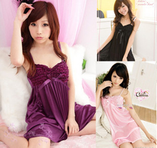 free shipping Summer hot-selling viscose spaghetti strap sexy silk nightgown sleepwear women's lounge