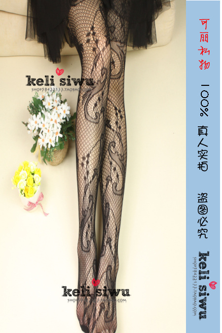 Free shipping Summer jacquard pantyhose black vintage fishnet stockings cutout ultra-thin stockings