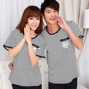 Free Shipping, Summer lovers sleepwear 100% cotton cartoon POPEYE stripe male sleepwear women's sleepwear lounge set