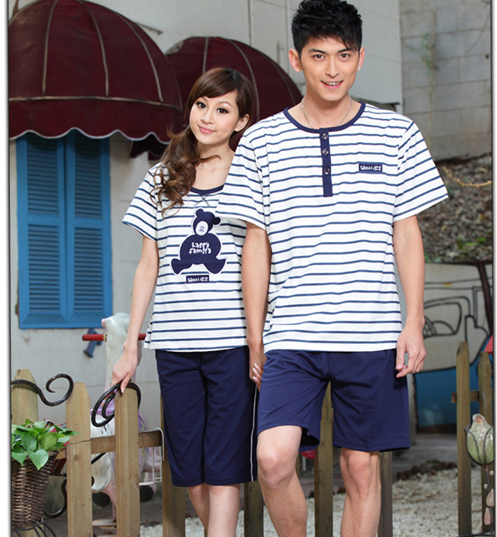 free shipping Summer lovers sleepwear cotton sleepwear female summer lovers lounge male women's short-sleeve set