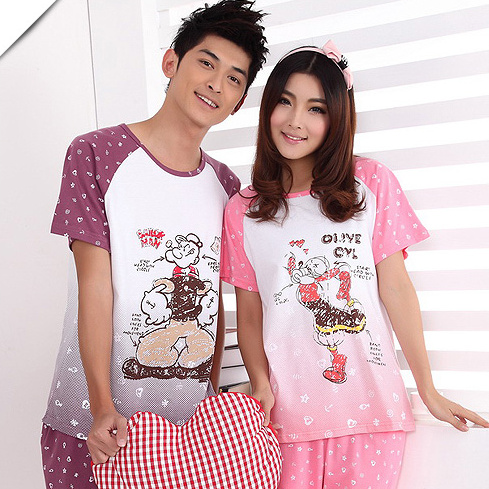 free shipping Summer male women's lovers sleepwear cartoon POPEYE 100% cotton short-sleeve shorts lovers lounge