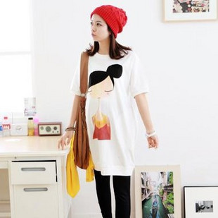 Free Shipping Summer maternity clothing long design maternity print short-sleeve t-shirt top 3b