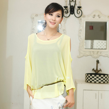 free shipping Summer new arrival strapless chiffon t-shirt plus size casual short-sleeve medium-long t-shirt fashion