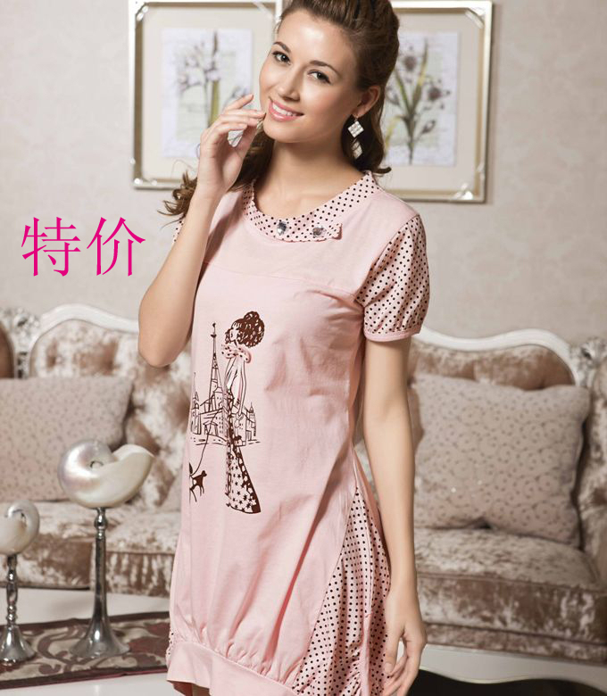 free shipping Summer short-sleeve one piece nightgown 100% cotton quality sleepwear cartoon lounge 8808