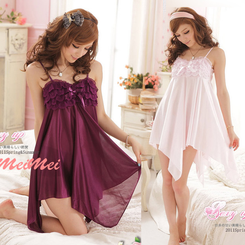 Free shipping Summer sleepwear women's sexy viscose lounge chiffon lace spaghetti strap nightgown female l