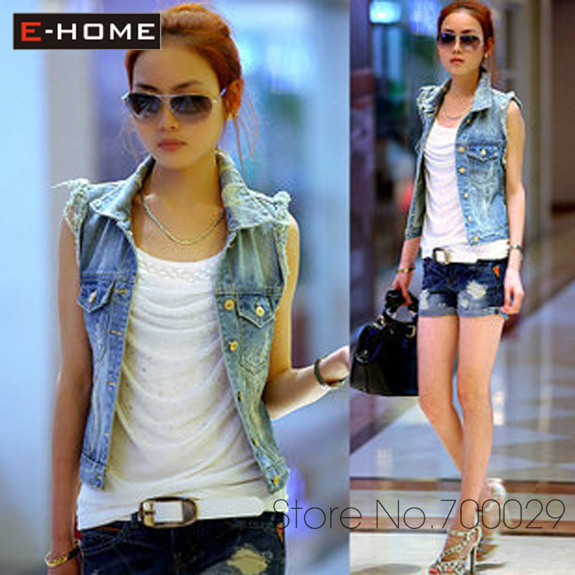 Free Shipping! Summer Slim Vest Women's Distrressed Sleeveless Plus Size Denim Vest Outerwear-WHB-B22