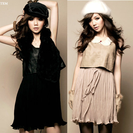 Free Shipping! Summer solid color pleated patchwork leather belt o-neck personalized tank dress