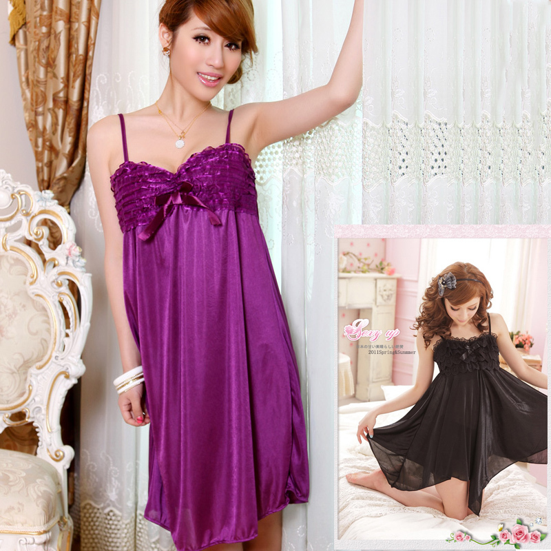 free shipping Summer spaghetti strap nightgown female summer viscose spaghetti strap sleepwear lace solid color nightgown