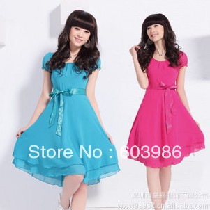 Free shipping summer wear new dress han lady contracted fashion chiffon cultivate one's morality large size dress