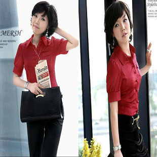 Free shipping Summer women's work wear skirt 100% red cotton short-sleeve shirt medium skirt fashion dress set