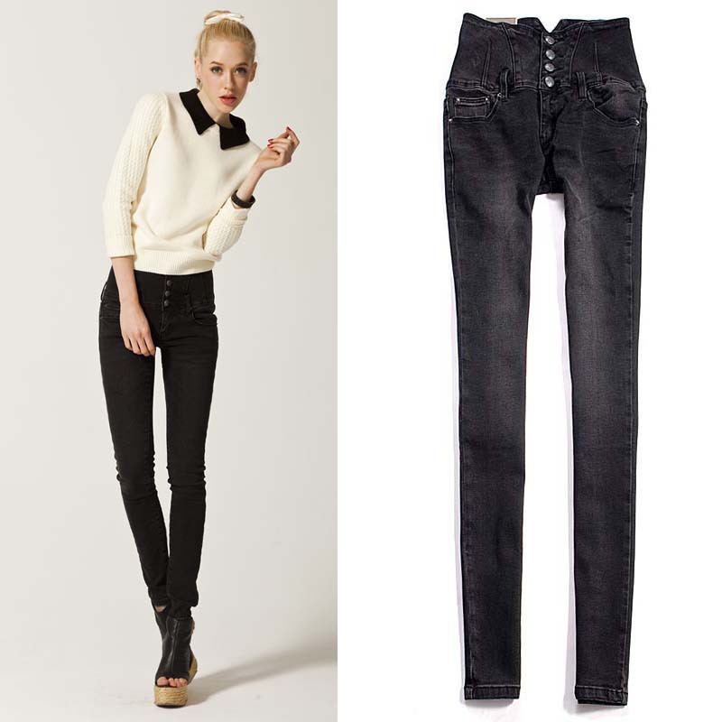 Free Shipping, Sunday best 12 reminisced black women's pencil jeans slim high-waisted type