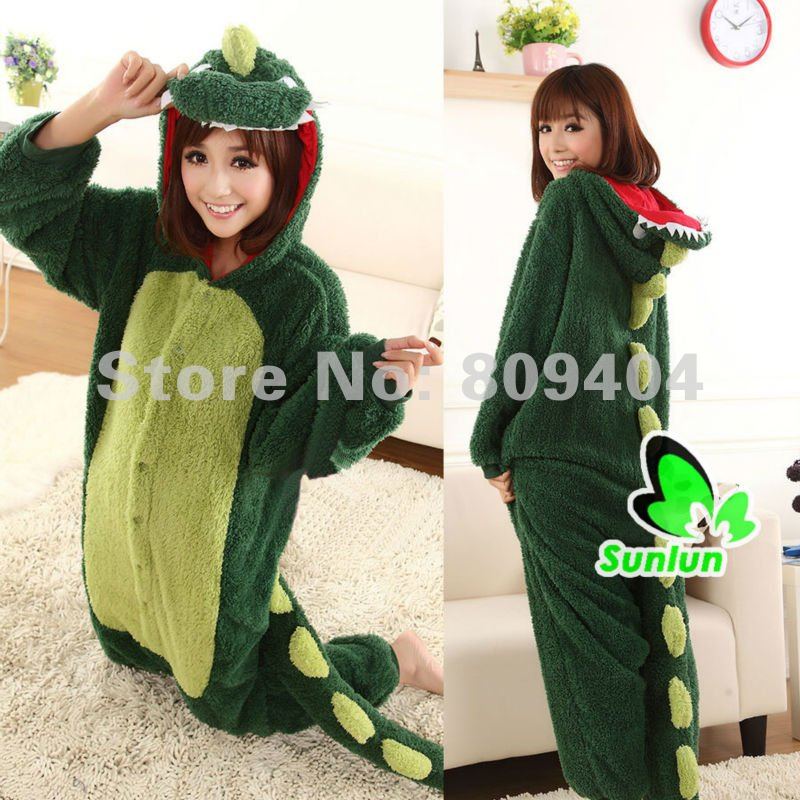 Free Shipping Sunlun Autumn And Winter Cartoon Cute Dinosaurs Pajama One Piece Coral Fleece Thickening Sleepwear SCW-15003