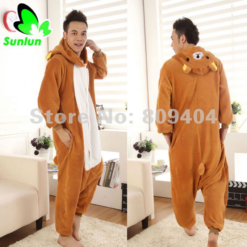 Free Shipping Sunlun Cute Orange Bear  Lovers Pajama Coral Fleece Thickening Sleepwear SCW-15009