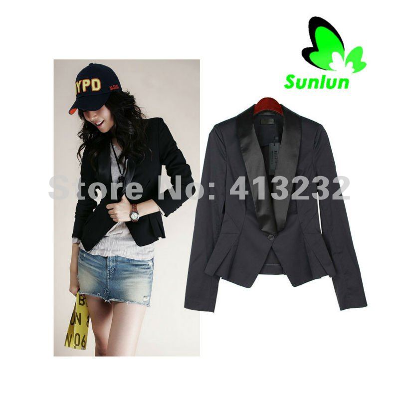 Free Shipping Sunlun Fantasy Zone Korean 2012 New One Button Long Sleeve Small Suit Black Suit Women Autumn Coat