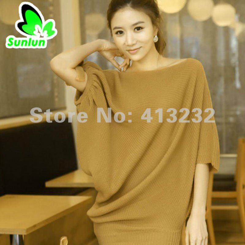 Free Shipping Sunlun Fantasy Zone Ladies' Collar Irregular Short-sleeved Sweater Fashion Coat Bat Sleeve