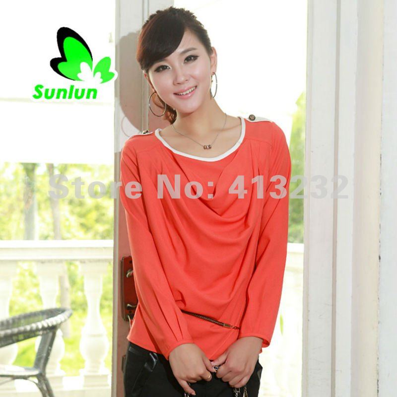 Free Shipping Sunlun Fantasy Zone Ladies' Fashion Simple Long-sleeved Shirt 2012 Women Shirt Two Colors Available