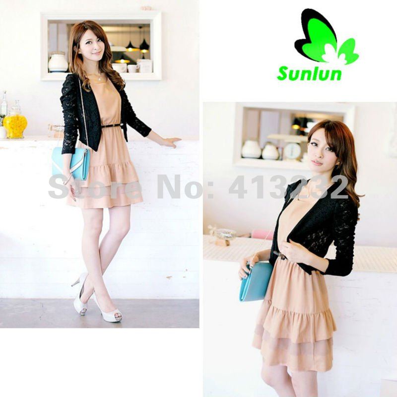 Free Shipping Sunlun Fantasy Zone Ladies' Korean Sweet Princess Sleeve Lace Small Coat Women Outwear 2012 New