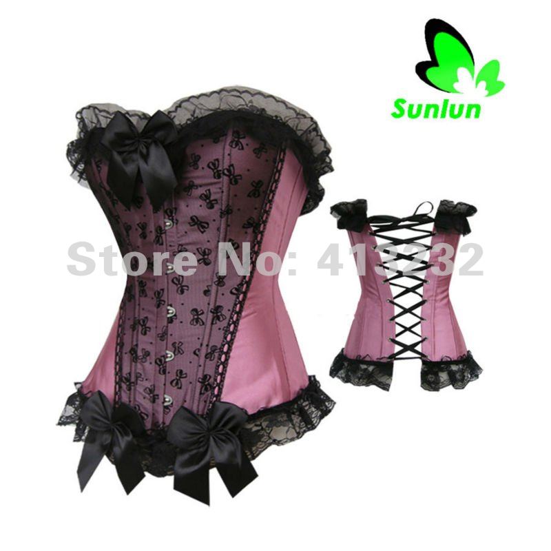 Free Shipping Sunlun Fantasy Zone Ladies' Sexy Lace Bow Corset G-String Women Bustier