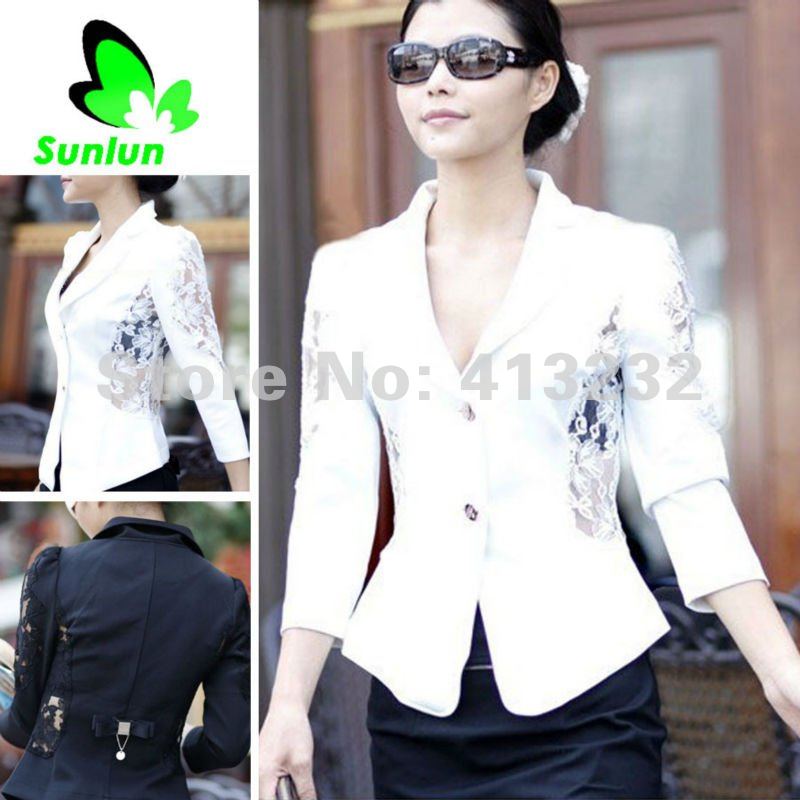 Free Shipping Sunlun Fantasy Zone Lady's 2012 New Korean Two Button Lace Small Suit Women Suit Blazers