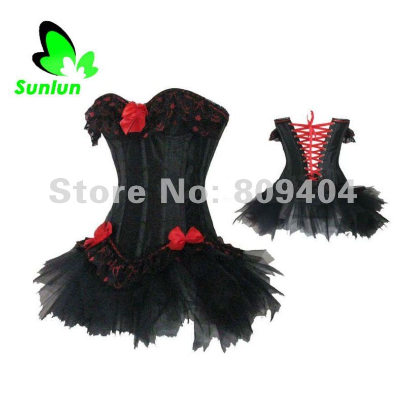 Free Shipping Sunlun Ladies' New Sexy Lace Black Bustier G-String Corset  Women