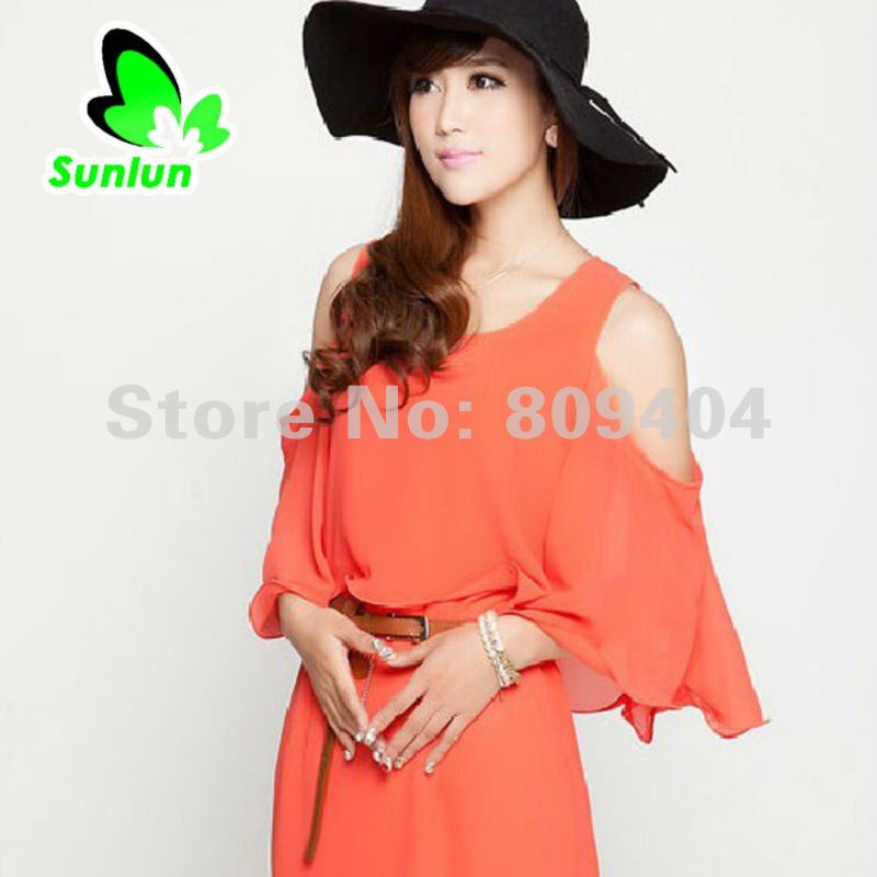 Free Shipping Sunlun Ladies' New Temperament Strapless Sexy Dress Women's Chiffon Dress