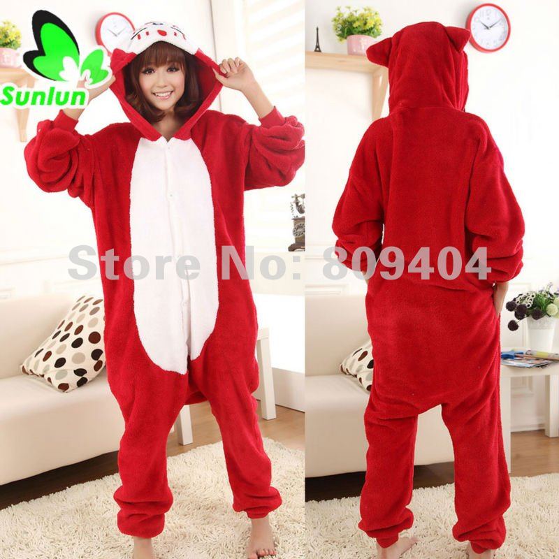 Free Shipping Sunlun Red Little Fox  Lovers Pajama Coral Fleece Thickening Sleepwear SCW-15007