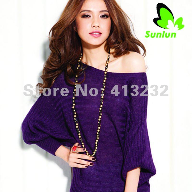 Free Shipping Sunlun Women's Slim Bat Sleeve Knit Shirt Ladies Coat Flexible Style