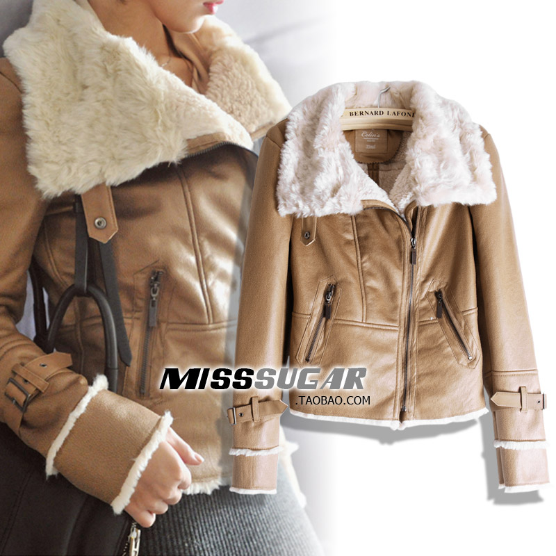 Free shipping,Super fashion autumn and winter female large lapel berber fleece chamois fur short design motorcycle fur coat