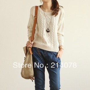 free shipping  Super handsome ! female vintage twisted rhombus sweater knitted pullover