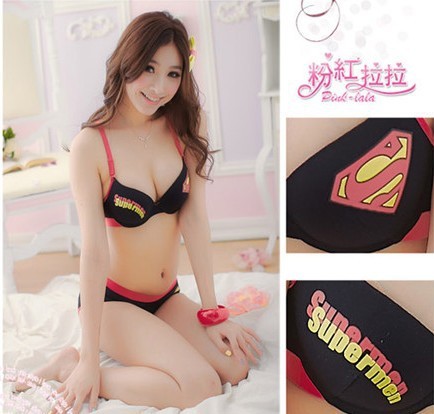 Free shipping!Superman design underwear,2013 hot selling seamless lingerie sexy images rear polyester bra set